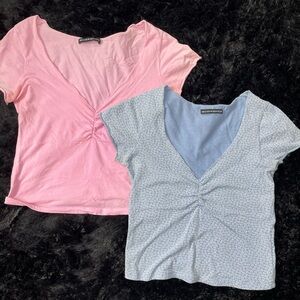 Brandy Melville Pink & Blue Short Sleeve Tops